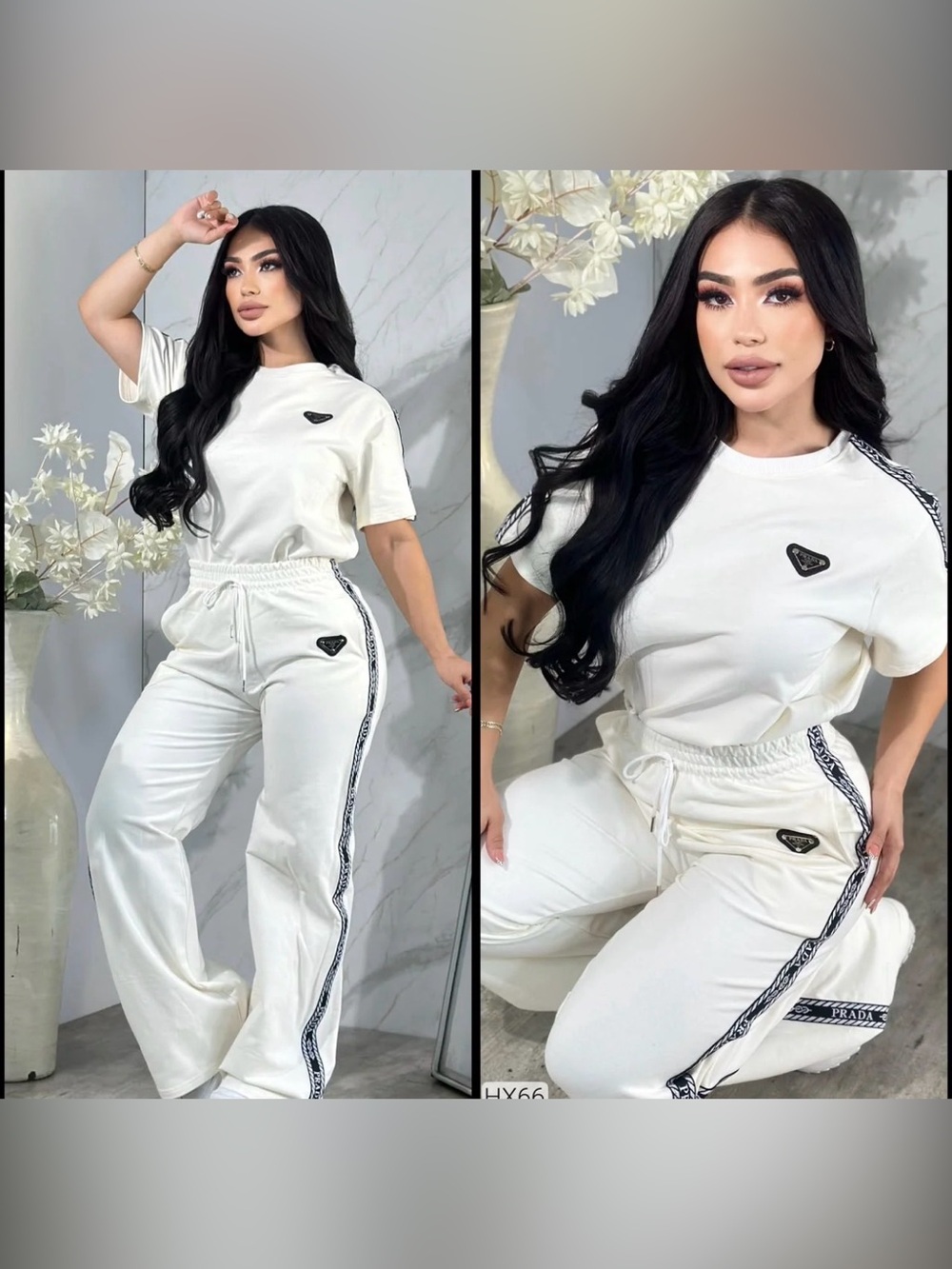Women’s Cream Lounge High Waist Sweatpants & Tee Set size S/M